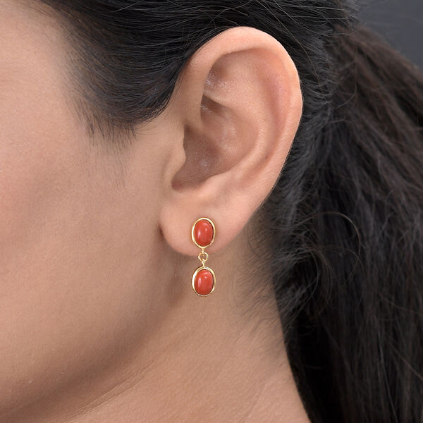 Koralle Ohrhänger 925 Silber vergoldet ca. 3,64 ct  image number 3