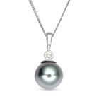 Tahiti Perlen und weißer Zirkon-Anhänger mit Kette, (10-11 mm), 925 Silber rhodiniert ca. 0,08 ct