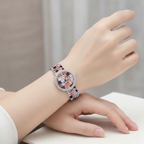 STRADA - Armbanduhr mit Katzengesichtmotiv, Kristall-L&uuml;nette, Japanisches Uhrwerk, Edelstahlzugband, Reiner Edelstahl image number 3