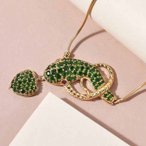 Natürliche Chromdiopsid und afrikanische Rubin-Halskette in Silber image number 3