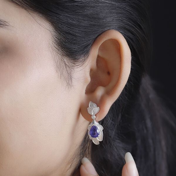 Tansanit-Farbe Quarz und Zirkon Ohrringe - 3,84 ct. image number 3