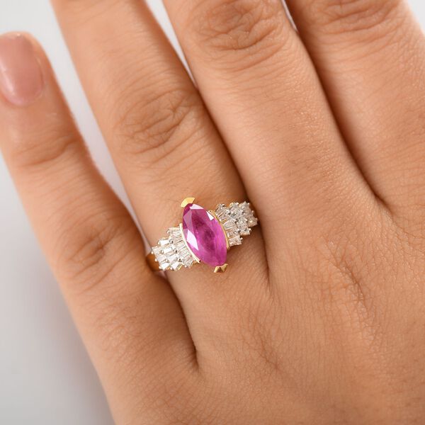 AAA Ilakaka Rosa Saphir (Fissure gef&uuml;llt), Moissanit Ring 925 Silber 750 Gelbgold Vermeil (Gr&ouml;&szlig;e 21.00) ca. 3,12 ct image number 3