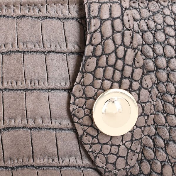 Echtleder Portemonnaie mit Krokoprägung, 18,5x1,5x9,5 cm, taupe image number 6