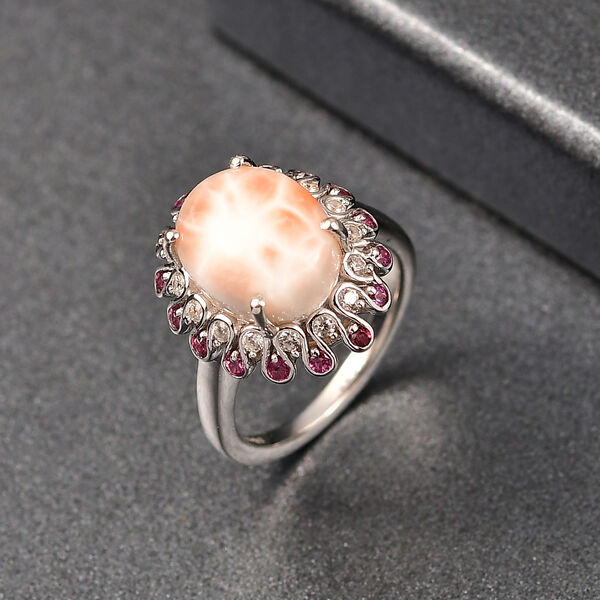 D'Joy AA Natrolith, Nat&uuml;rlicher Rhodolith Granat Ring 925 Silber rhodiniert (Gr&ouml;&szlig;e 20.00) ca. 5.33 ct image number 1