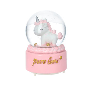 Schneekugel Musik und Licht, 15x10 cm, Einhorn, Rosa