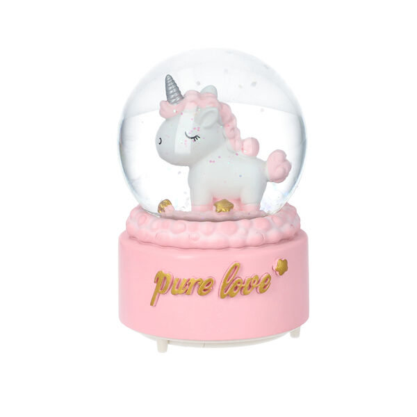 Schneekugel Musik und Licht, 15x10 cm, Einhorn, Rosa