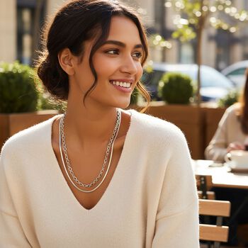 Gliederketten- und Herringbone-Design Halsketten-Set, Edelstahl, ca. 50 cm, silberfarben