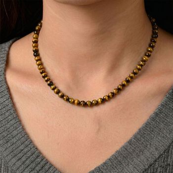 Tigerauge Halskette ca. 45 cm 316L Edelstahl ca. 200.00 ct