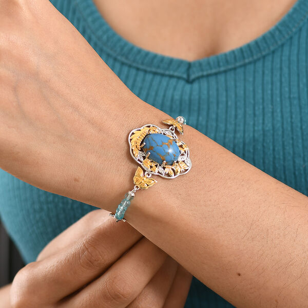 EVER TRUE AAA Blauer Mojave T&uuml;rkis, Apatit Armband ca. 19 cm Nickelfreies Messing Zweifarbige Beschichtung ca. 17.30 ct image number 2