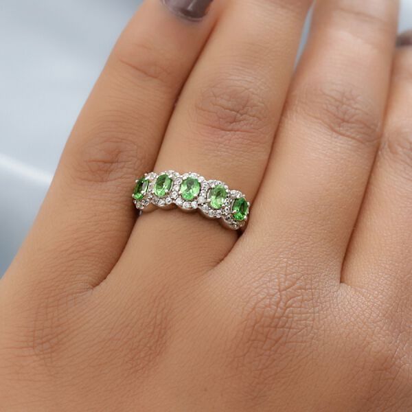 Tsavorit Granat und Zirkon Ring 925 Silber Platin-&Uuml;berzug image number 3