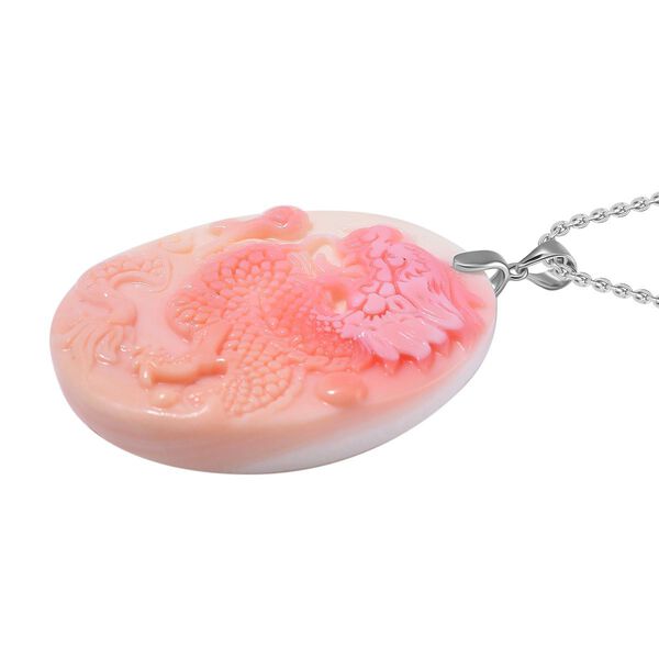 Geschnitzter rosa Königsmuschel Perle-Anhänger mit 50cm Kette, Drachen image number 2