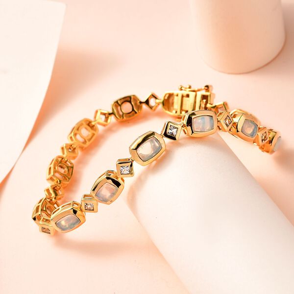 AA natürliches, äthiopisches Welo Opal und weißes Topas-Armband, 20cm - 5,34 ct. image number 2