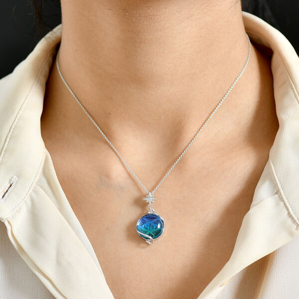 GP Celestial Kollektion- Blaues Muranoglas aus Italien, Zirkon und blauer Saphir Anh&auml;nger mit 50cm Kette image number 3