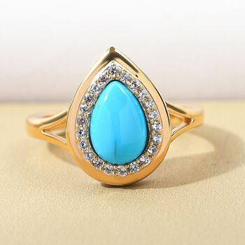 Amerikanischer, nat&uuml;rlicher Sleeping Beauty T&uuml;rkis und wei&szlig;er Zirkon-Ring, 925 Silber vergoldet  ca. 1,26 ct