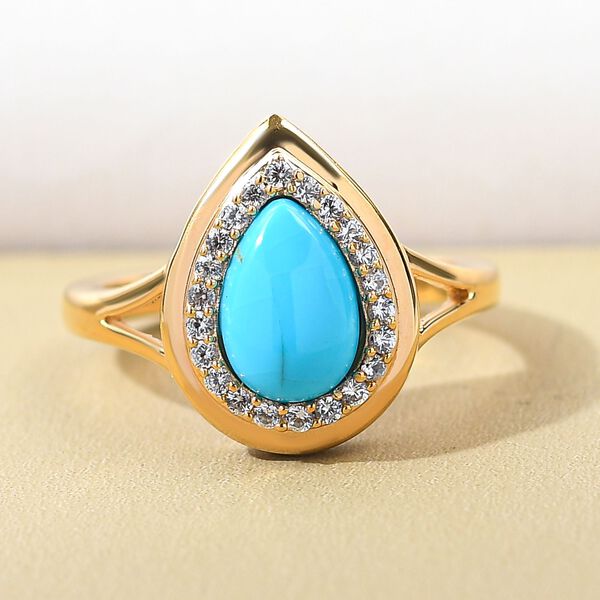 Amerikanischer, nat&uuml;rlicher Sleeping Beauty T&uuml;rkis und wei&szlig;er Zirkon-Ring, 925 Silber vergoldet  ca. 1,26 ct image number 2