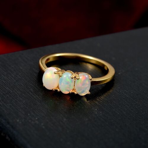 AA Natürlicher, äthiopischer Welo Opal Ring 925 Silber vergoldet (Größe 16.00) ca. 0,93 ct image number 1