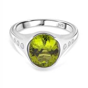D'joy Nat&uuml;rlicher Peridot, Moissanit Ring 925 Silber rhodiniert (Gr&ouml;&szlig;e 19.00) ca. 3.63 ct