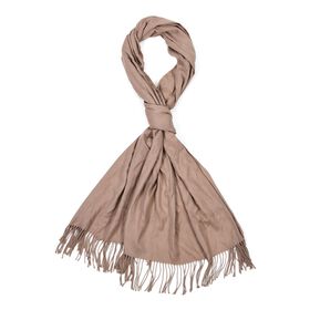 Eleganter Schal mit Fransen, 65x180 cm, Sandbeige