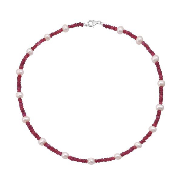 Afrikanischer Rubin (Fissure gef&uuml;llt), S&uuml;&szlig;wasser Perle Halskette ca. 45 cm 925 Silber rhodiniert image number 3