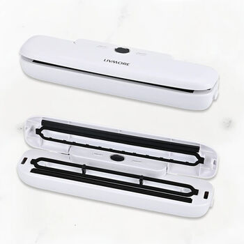 LIVMORE Vakuumierger&auml;t mit Schwei&szlig;- und Vakuumfunktion, inkl. Rollenbeutel und 10 Vakuumbeuteln, Wei&szlig;