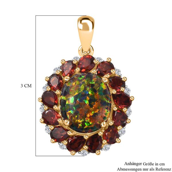 Labor erstellt schwarzen Opal, Mosambik Granat Anhänger 925 Silber Gelbgold Vermeil ca. 4.72 ct image number 6