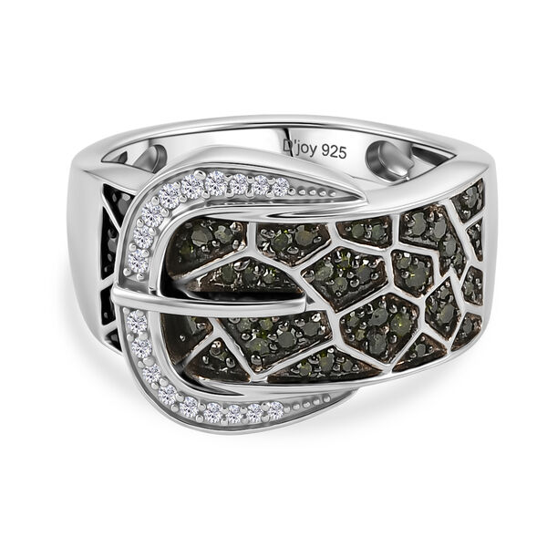 D'Joy Gr&uuml;ner Diamant Ring 925 Silber Rhodiniert (Gr&ouml;&szlig;e 18.00)