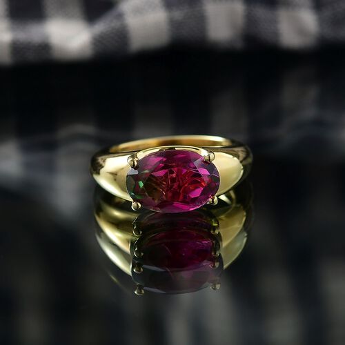 D’joy Wassermelonen Quarz Triplette Ring 925 Silber 750 Gelb Vergoldet (Größe 18.00) ca. 3,63 ct image number 1