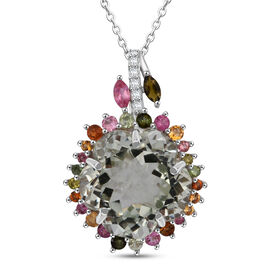 AA Prasiolith, Multi-Turmalin und Zirkon Anhänger mit 50cm Kette - 11,17 ct.