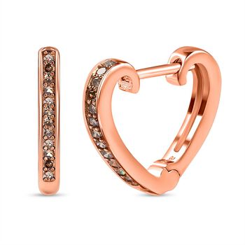 Nat&uuml;rliche Champagner Diamant Herz-Creolen, 925 Silber Ros&eacute;gold Vermeil ca. 0.15 ct