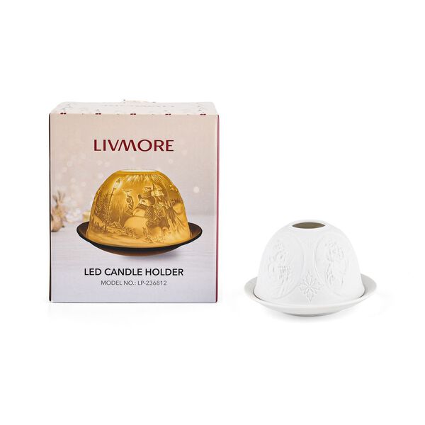 LED-Porzellan-Teelichthalter - Motiv Engel, 13-Farben-LED mit Fernbedienung, Durchmesser 10,5 cm, H&ouml;he 7,5 cm