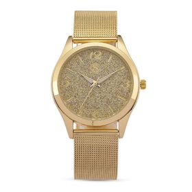 STRADA Stardust Zifferblattuhr mit japanischem Uhrwerk und Gelbfarbenem Edelstahl-Mesh-Armband