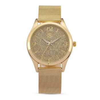 STRADA Stardust Zifferblattuhr mit japanischem Uhrwerk und Gelbfarbenem 316L Edelstahl -Mesh-Armband