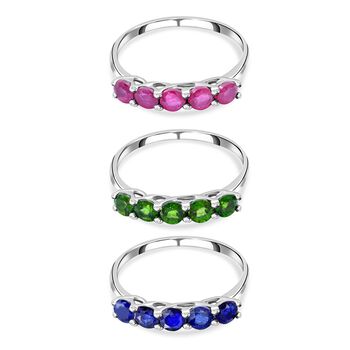 Rubin, nat&uuml;rlicher Chromdiopsid und Masaola Saphir 3er-Ringset, 925 Silber platiniert ca. 6.25 ct