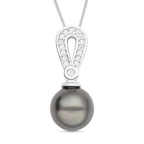 Tahiti Perlen und Zirkon-Anhänger mit Kette, 925 Silber rhodiniert, 9,11 ct. image number 0