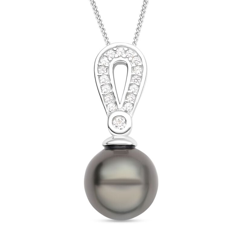 Tahiti Perlen und Zirkon-Anhänger mit Kette, 925 Silber rhodiniert, 9,11 ct. image number 0