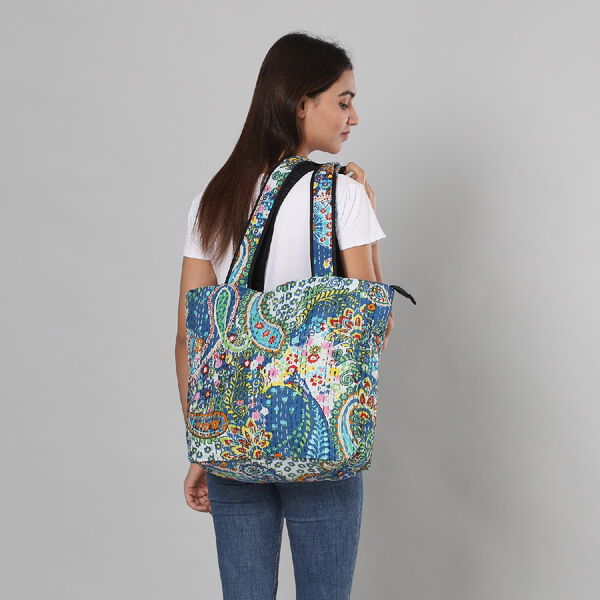 Kantha Schultertasche f&uuml;r Damen, Blau image number 3