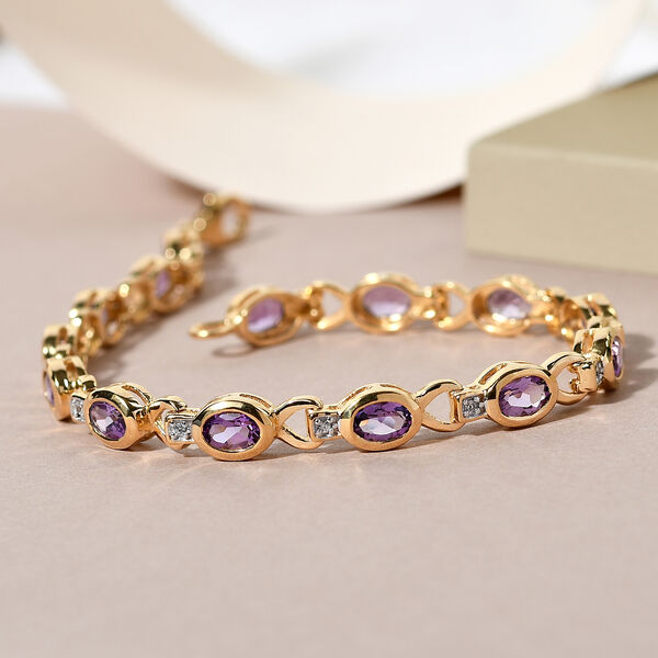 Nat&uuml;rliches, marokkanisches Amethyst und wei&szlig;es Zirkon-Armband, ca. 19 cm, 925 Silber vergoldet ca. 5.51 ct image number 2