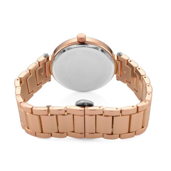 GENOA TIME V2 Uhr mit Japanischem Miyota 2035 Werk, Zifferblatt Roségoldfarben mit Prägemuster und Weißen Kristallen, Edelstahlarmband Roségoldfarben, 3 ATM wasserdicht image number 6