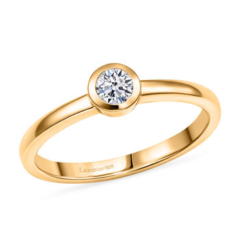 LUXURIANT VS-EF Labor Diamant Ring, 925 Silber 750 Gelbgold Vermeil - 0,25 ct.