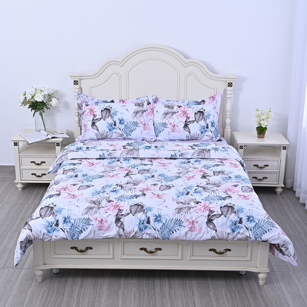 SERENITY NIGHT: 3er-Set - Bettdecke und 2 Kissenbez&uuml;ge, Blau-Rosa-Wei&szlig; image number 2