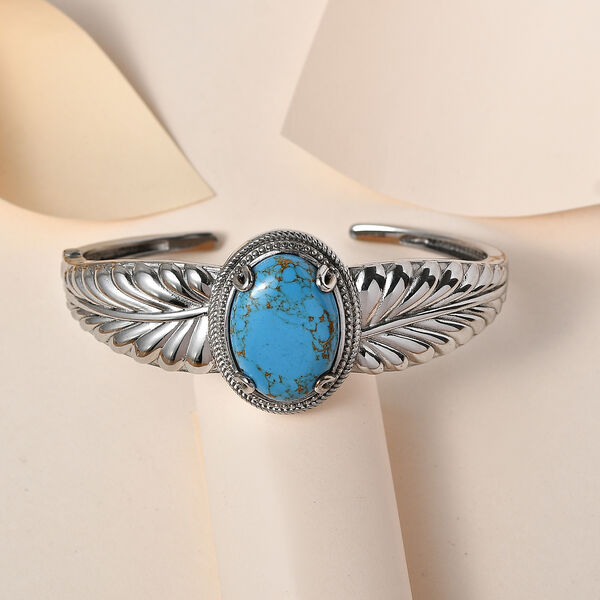 Blaues T&uuml;rkis Armreif, ca. 19 cm, Edelstahl, ca. 20.11 ct image number 1