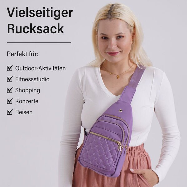 Rucksack mit RFID-Schutz in Steppoptik, 17x7,5x30cm, Lavendel image number 1