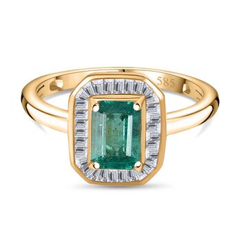 AAA Kagem Sambischer Smaragd, Wei&szlig;er Diamant Ring 585 Gold (Gr&ouml;&szlig;e 17.00) ca. 1,37 ct