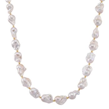 D'Joy AAAA Wei&szlig;e-Barockperle (13-16 mm) Halskette ca. 50 cm 925 Silber vergoldet