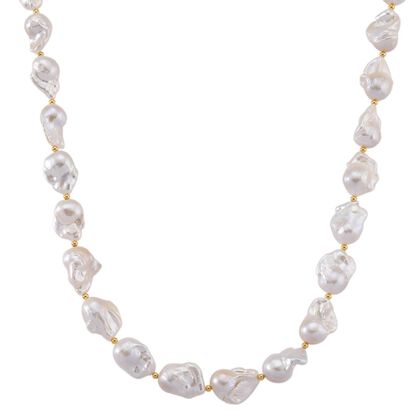 D'Joy AAAA Wei&szlig;e-Barockperle (13-16 mm) Halskette ca. 50 cm 925 Silber vergoldet