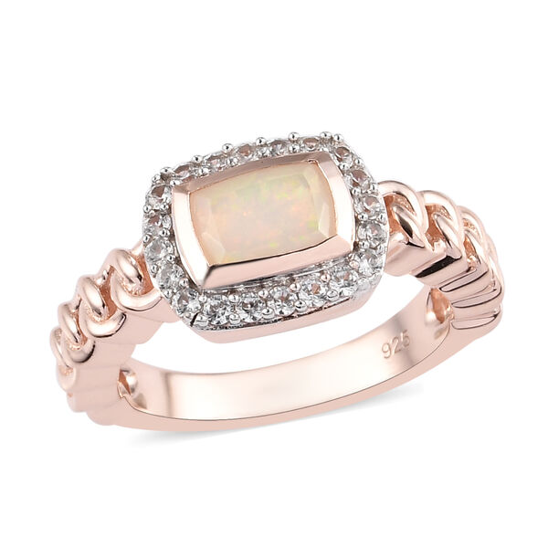 Nat&uuml;rlicher &Auml;thiopischer Opal und Zirkon Ring 925 Silber Ros&eacute;gold-&Uuml;berzug image number 4