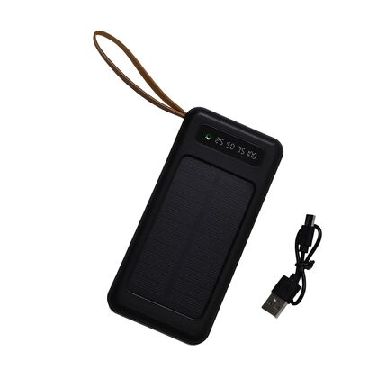 Powerbank mit 10.000 mAh, integrierter LED-Taschenlampe, 4 integrierten Kabeln und Handyhalterung, 14x7x2cm, Schwarz
