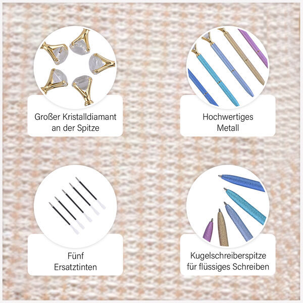 5er-Set Kristall Kugelschreiber, Mehrfarbig image number 6