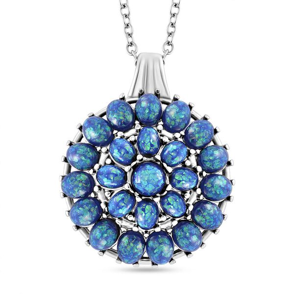 Simuliertes Blauer Opal Anh&auml;nger mit Kette ca. 50 cm + 5 cm Extender, 316L Edelstahl