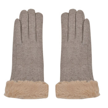LA MAREY - Kaschmirwolle Handschuhe mit Kunstfell Bord&uuml;re, Beige